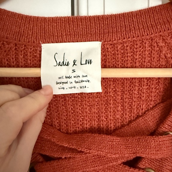 Lace-Up Ribbed Knit Sweater - Rust - Picture 5 of 7